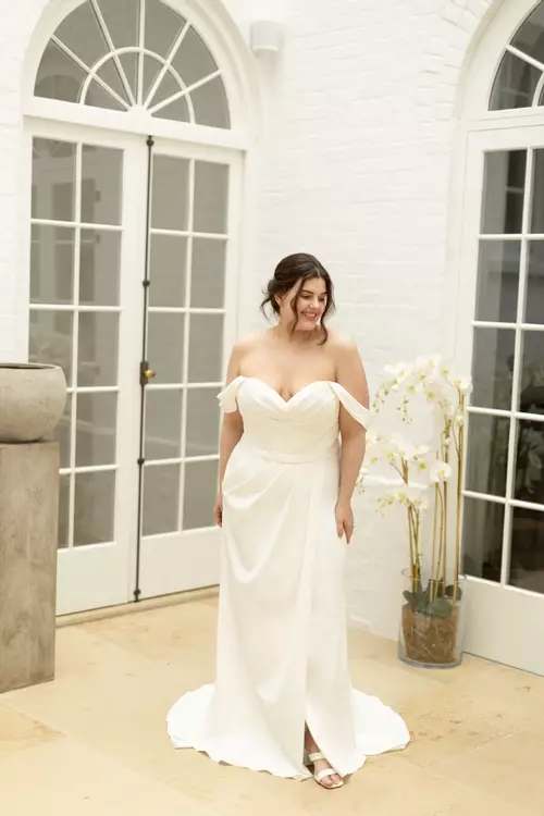 Santorini TC W459 Modern Off the Shoulder Crepe Bridal Gown